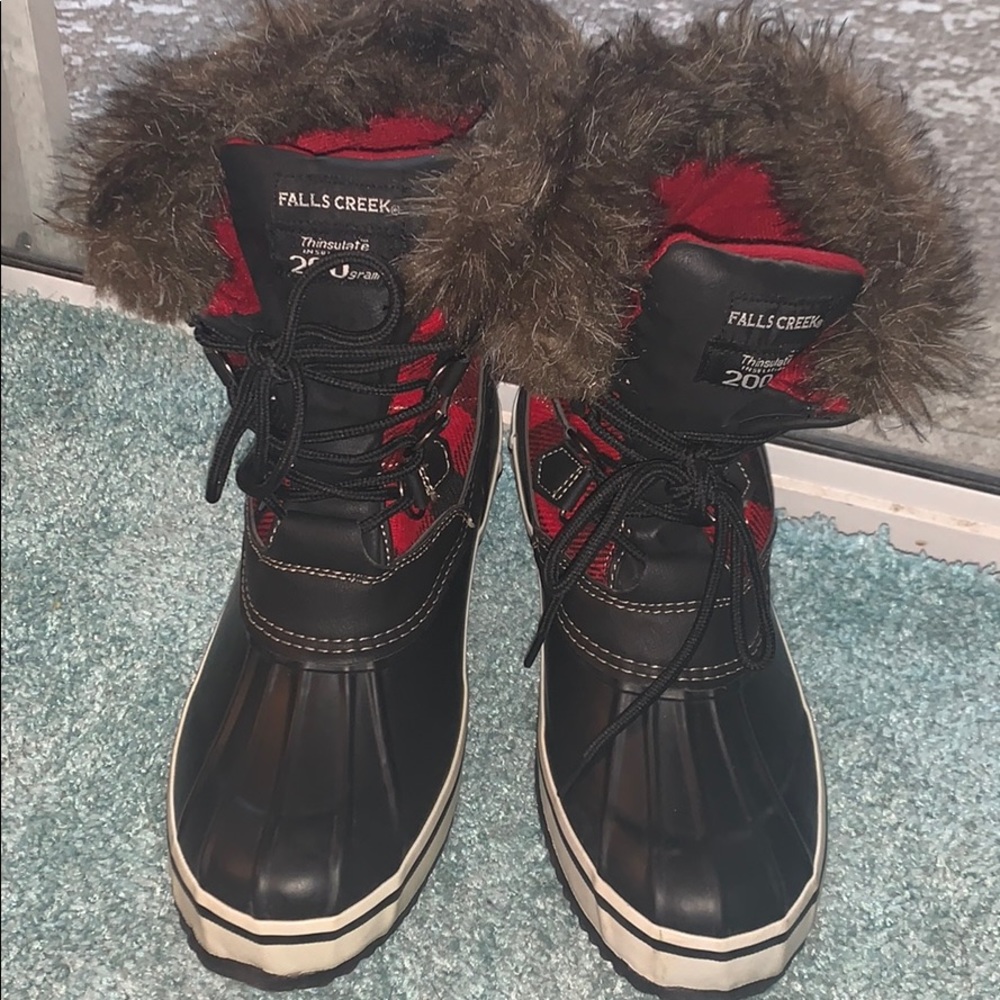 Buffalo plaid duck boots